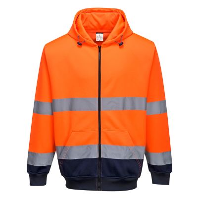 B317 Hi-Vis Contrast Zipped Hoodie Orange/Navy M Regular