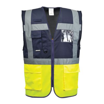 C276 Paris Hi-Vis Contrast Executive Vest  Yellow/Navy L Regular