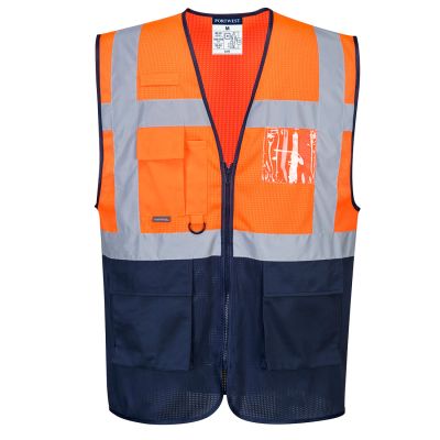 C377 Hi-Vis Mesh Contrast Executive Vest  Orange/Navy XL R