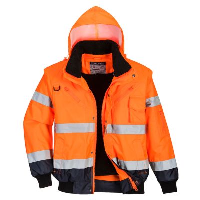 C465 Hi-Vis 3-in-1 Contrast Bomber Jacket  Orange/Navy XS Regular