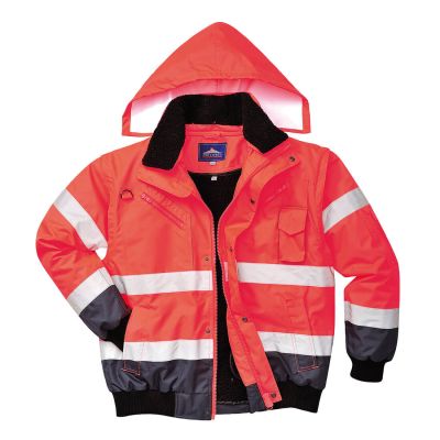 C465 Hi-Vis 3-in-1 Contrast Bomber Jacket  Red/Navy M Regular