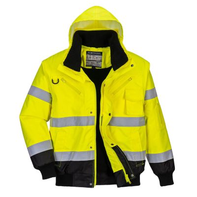 C465 Hi-Vis 3-in-1 Contrast Bomber Jacket  Yellow/Black L Regular