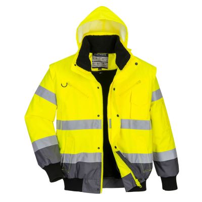 C465 Hi-Vis 3-in-1 Contrast Bomber Jacket  Yellow/Grey L Regular