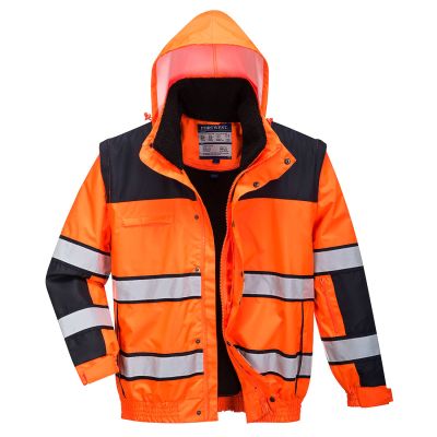 C466 Hi-Vis 3-in-1 Contrast Winter Bomber Jacket  Orange/Black XS Regular