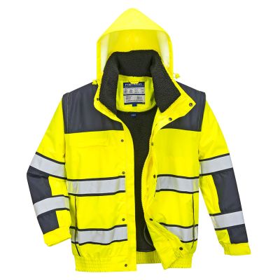 C466 Hi-Vis 3-in-1 Contrast Winter Bomber Jacket  Yellow/Navy L Regular