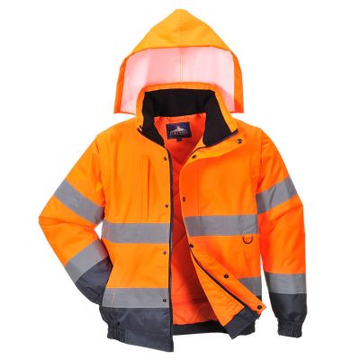 C468 Hi-Vis 2-in-1 Contrast Bomber Jacket  Orange L Regular