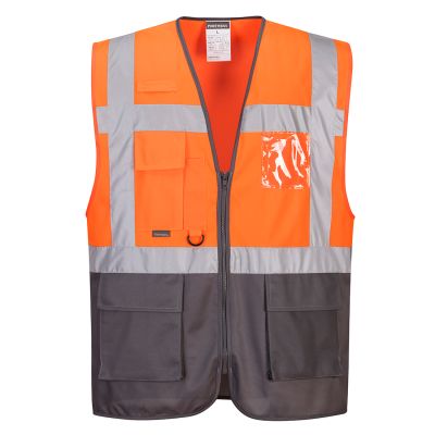 C476 Warsaw Hi-Vis Contrast Executive Vest  Orange/Grey L Regular