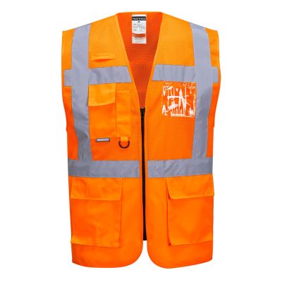 C496 Madrid Hi-Vis Half Mesh Executive Vest  Orange M Regular