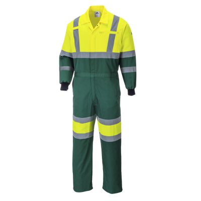 E052 Hi-Vis X Back Contrast Coverall Yellow/Green L R