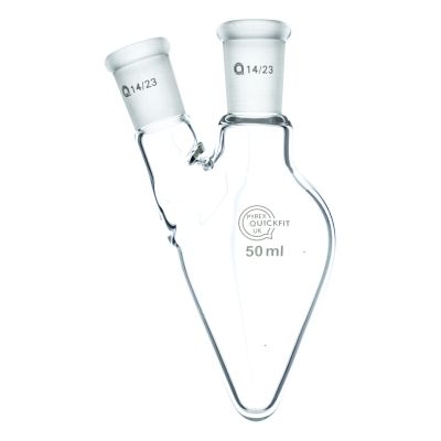 QUICKFIT PEAR SHAPED FLASK WITH 2 NECKS