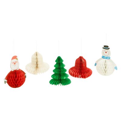 CHRISTMAS HONEYCOMB DECORATIONS PK5