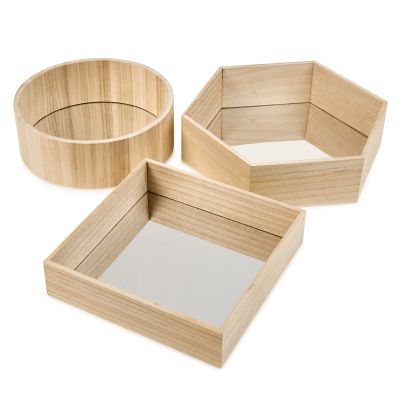 WOODEN MIRROR TRAYS - SET OF 3