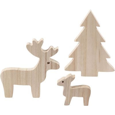 DEER AND CHRISTMAS TREE WOODEN FIGURES