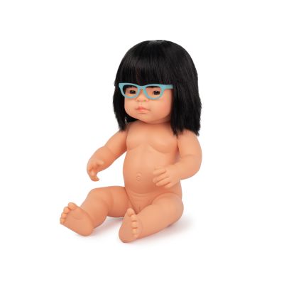 BABY DOLL WITH GLASSES ASIAN GIRL 38CM