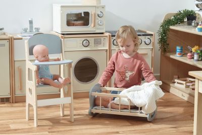 WHITE  GREY FSC WOODEN DOLL HIGH CHAIR