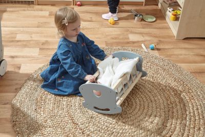 WHITE  GREY FSC WOODEN DOLL CRADLE