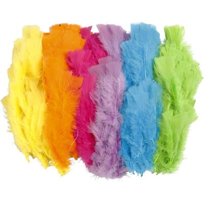 BRIGHT COLOURED FEATHERS - PACK OF 144