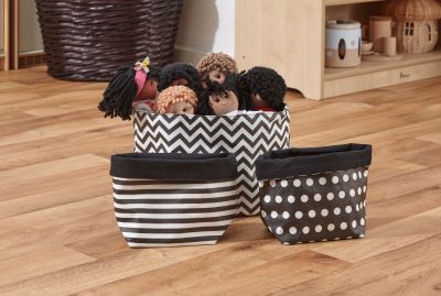 BLACK AND WHITE CANVAS BASKETS SET OF 3