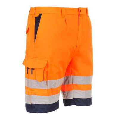 L043 Hi-Vis Lightweight Polycotton Shorts Orange/Navy S Regular