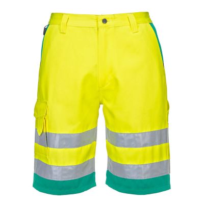 L043 Hi-Vis Lightweight Polycotton Shorts Yellow/Teal XL Regular