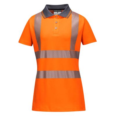 LW72 Hi-Vis Women's Cotton Comfort Pro Polo Shirt S/S  Orange/Grey XS Regular