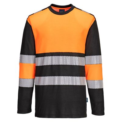 PW312 PW3 Hi-Vis Cotton Comfort Class 1 T-Shirt L/S  Orange/Black L Regular