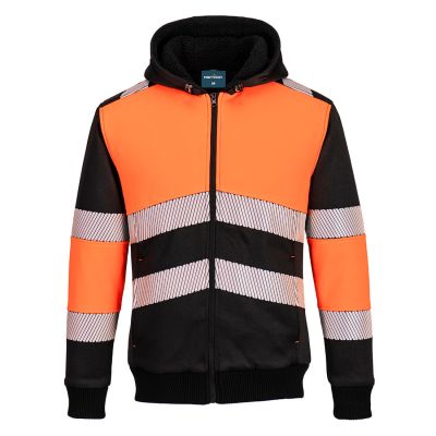 PW377 PW3 Zipped Class 1 Winter Hoodie Orange/Black L Regular