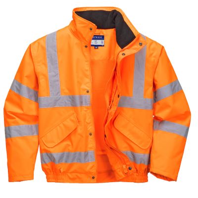 RT62 Hi-Vis Breathable Rain Bomber Jacket  Orange L Regular