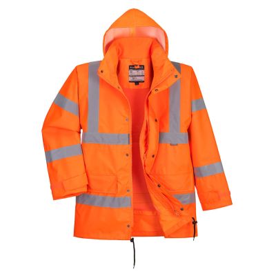 RT63 Hi-Vis Breathable Interactive Rain Traffic Jacket Orange L Regular