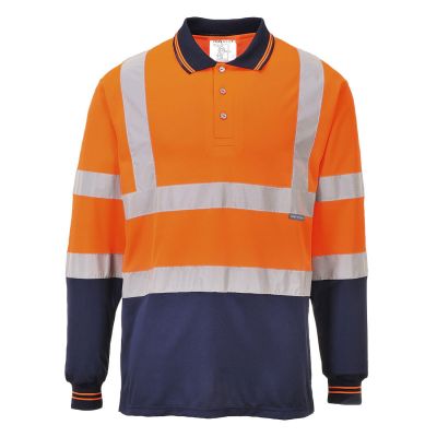 S279 Hi-Vis Contrast Polo Shirt L/S  Orange/Navy XL Regular