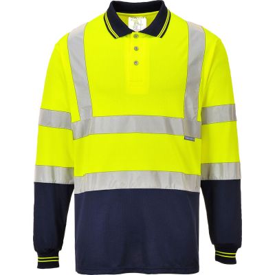 S279 Hi-Vis Contrast Polo Shirt L/S  Yellow/Navy XS Regular