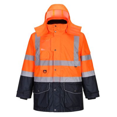 S426 Hi-Vis Breathable 7-in-1 Contrast Traffic Jacket  Orange/Navy L Regular