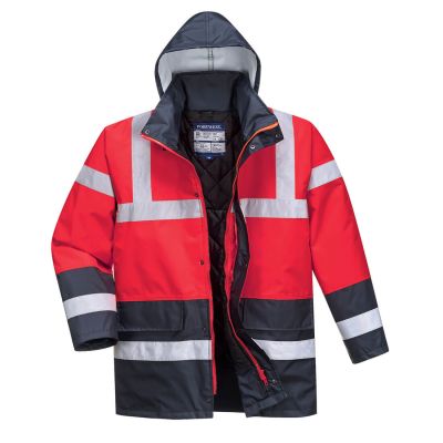 S466 Hi-Vis Contrast Winter Traffic Jacket  Red/Navy L Regular