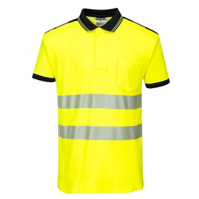 T180 PW3 Hi-Vis Cotton Comfort Polo Shirt S/S  Yellow/Black L Regular