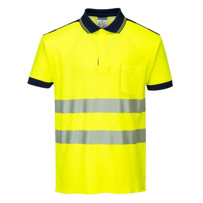 T180 PW3 Hi-Vis Cotton Comfort Polo Shirt S/S  Yellow/Navy L Regular