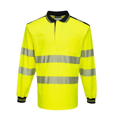 T184 PW3 Hi-Vis Cotton Comfort Polo Shirt L/S  Yellow/Black XS Regular