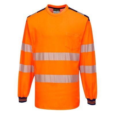 T185 PW3 Hi-Vis Cotton Comfort T-Shirt L/S  Orange/Navy 4XL Regular