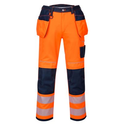 T501 PW3 Hi-Vis Holster Pocket Work Trousers Orange/Navy 28 Regular