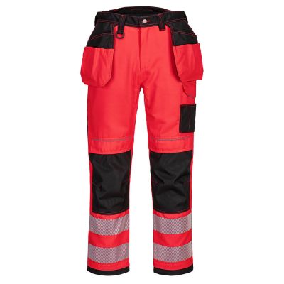 T501 PW3 Hi-Vis Holster Pocket Work Trousers Red/Black 30 Regular