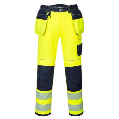 T501 PW3 Hi-Vis Holster Pocket Work Trousers Yellow/Navy 28 Regular